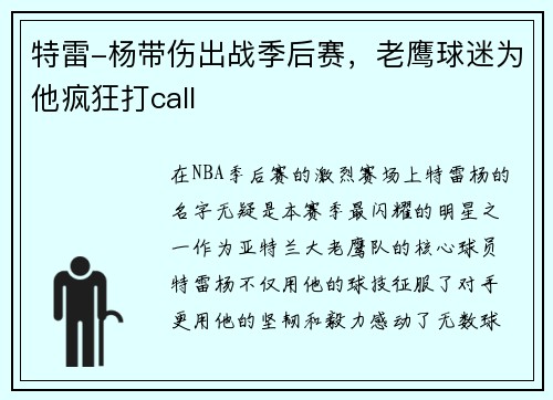 特雷-杨带伤出战季后赛，老鹰球迷为他疯狂打call