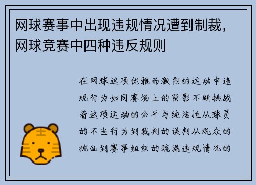 网球赛事中出现违规情况遭到制裁，网球竞赛中四种违反规则